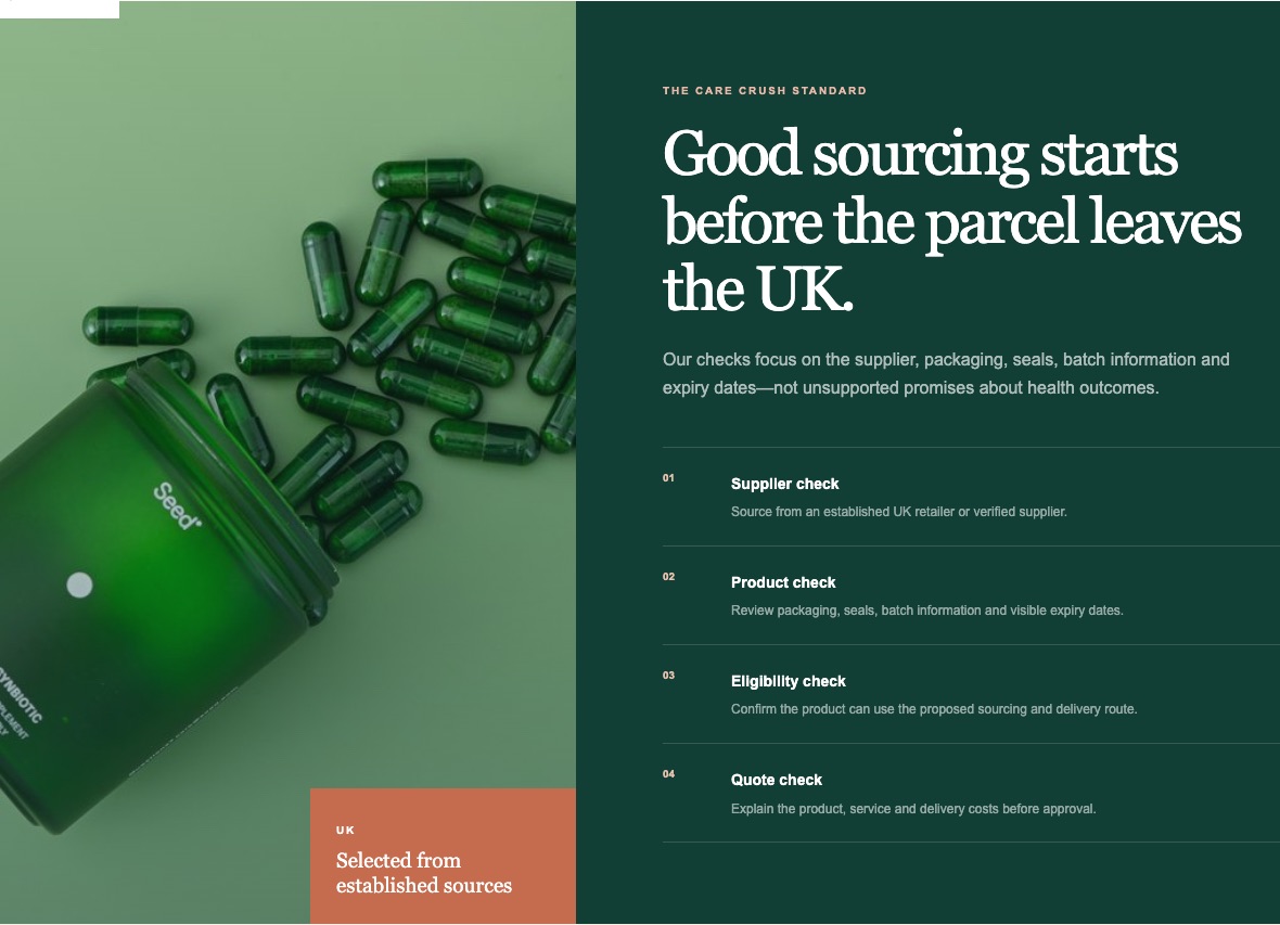 Care Crush responsible-sourcing standards and product eligibility checks